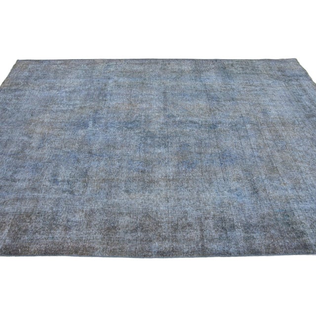 Mid 20th Century Vintage Persian Overdyed Handmade Medallion Blue Wool Rug For Sale - Image 5 of 11