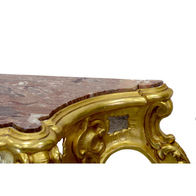 Antique Louis Philippe Italian Giltwood Console Table with Red Marble Top, 19th Century For Sale - Image 12 of 14