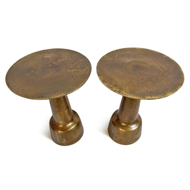 Sturdy aluminum pedestal side table with beautiful antiqued brass finish. Perfect for use as an end table or side table....