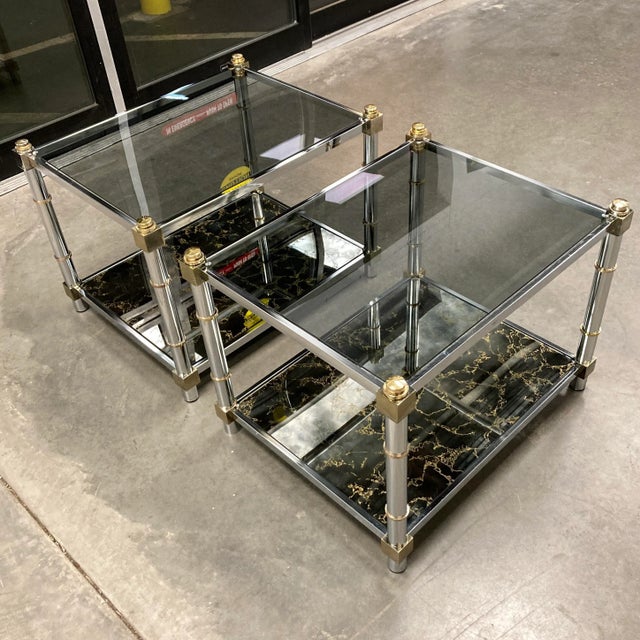 Modern Chrome Brass & Tiered Glass End Tables Manner of Mastercraft For Sale In Denver - Image 6 of 13