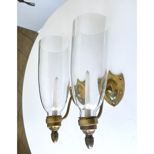 Traditional Pair Federal Style Sheild Back Brass Candle Wall Sconces For Sale - Image 3 of 18