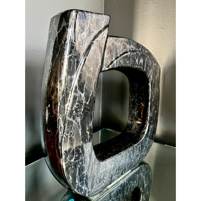 1980s 1980s Postmodern Black Ceramic Marbled Vase For Sale - Image 5 of 6