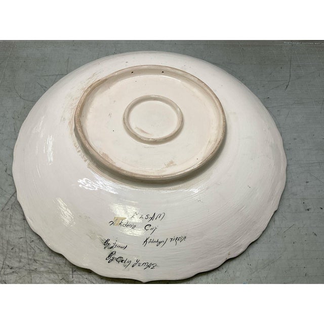 Turkish Huge 19" Hand-Painted Turkish Kutahya Ceramic Charger Plate, Signed Elsam Akdeniz Gini For Sale - Image 3 of 4