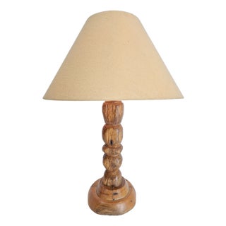 Mid-Century Modern Brutalist Wooden Table Lamp, France, 1950s For Sale