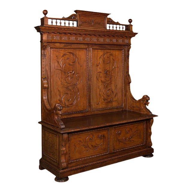 1850s Large Antique Victorian Italian Pine Hall Settle For Sale