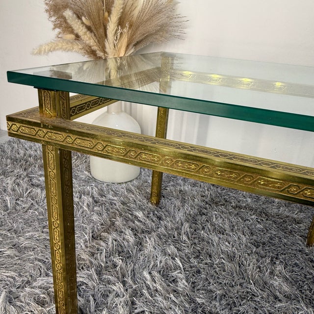 Hollywood Regency Side Table in Engraved Brass and Glass, 1970s For Sale - Image 11 of 13