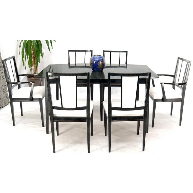 Cerused Ebonized Walnut Dining Room Table 6 Chairs Set w/ Two Extension Boards - 7 Pieces For Sale - Image 9 of 13