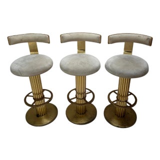 1980s Design for Leisure Cream Suede Bar Stool Set (3) For Sale