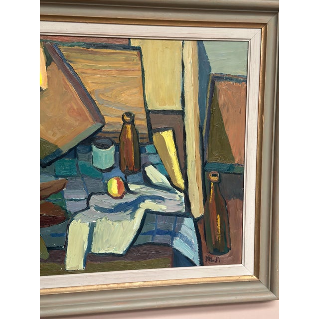 Martin Lindberg, Still Life with Jug and Bottles, 1951, Oil Painting on Panel, Framed For Sale - Image 9 of 18