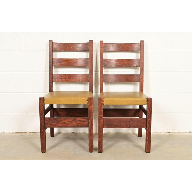 Gustav Stickley Antique Mission Oak Arts & Crafts Ladder Back Dining Chairs, Pair For Sale - Image 10 of 10