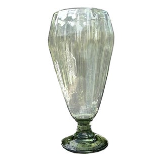Antique Sea Green Ribbed Footed Vase by James Powell for Whitefriars, 1880s For Sale
