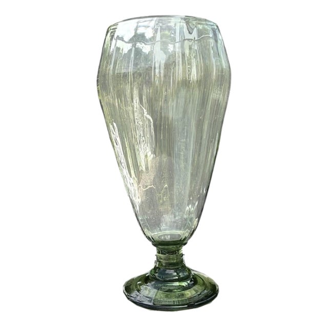 Antique Sea Green Ribbed Footed Vase by James Powell for Whitefriars, 1880s For Sale