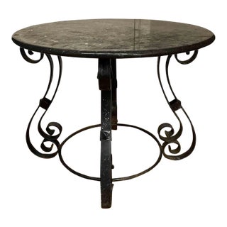 Antique Iron Table With Round Marble Top For Sale