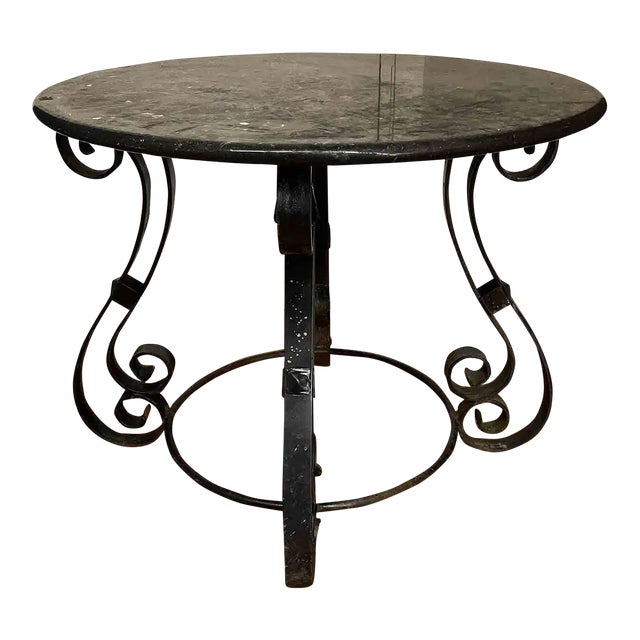 Antique Wrought Iron Table With Round Marble Top For Sale