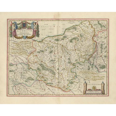 Antique Map of Berry, Bourges and Sancerre from Blaeu, France, 1642 For Sale
