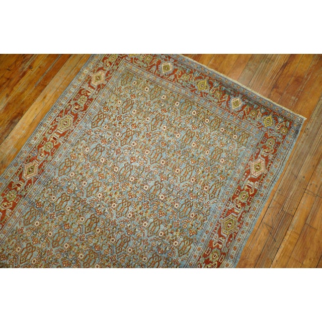 Persian Slate Blue Persian Senneh Wide Long Runner, Early 20th Century For Sale - Image 3 of 6