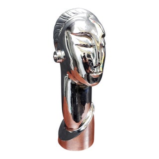 Modern Chromed Steal Sci-Fi Female Bust Circa 1970s For Sale