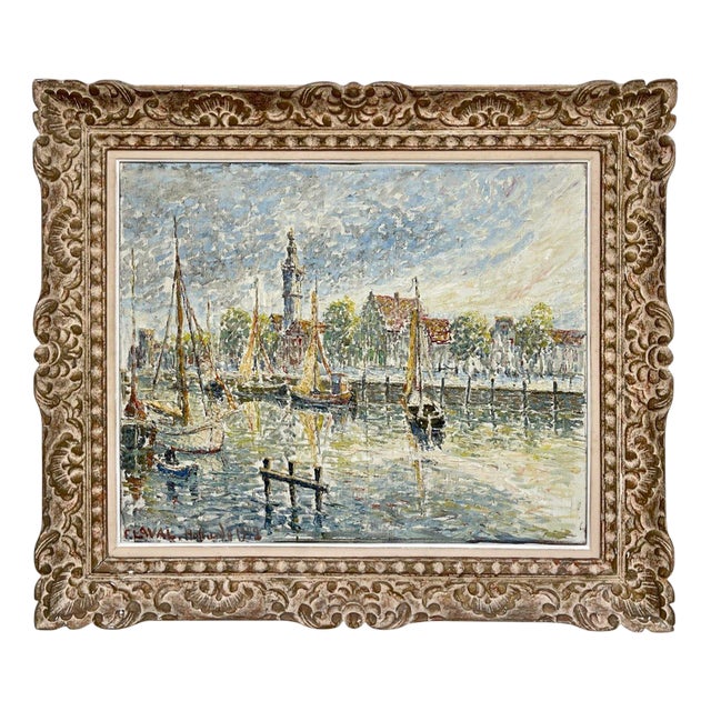 Fernand Laval, Dutch Port, 1922, Oil Painting For Sale