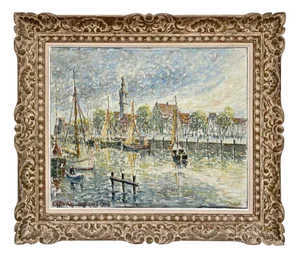 Fernand Laval, Dutch Port, 1922, Oil Painting