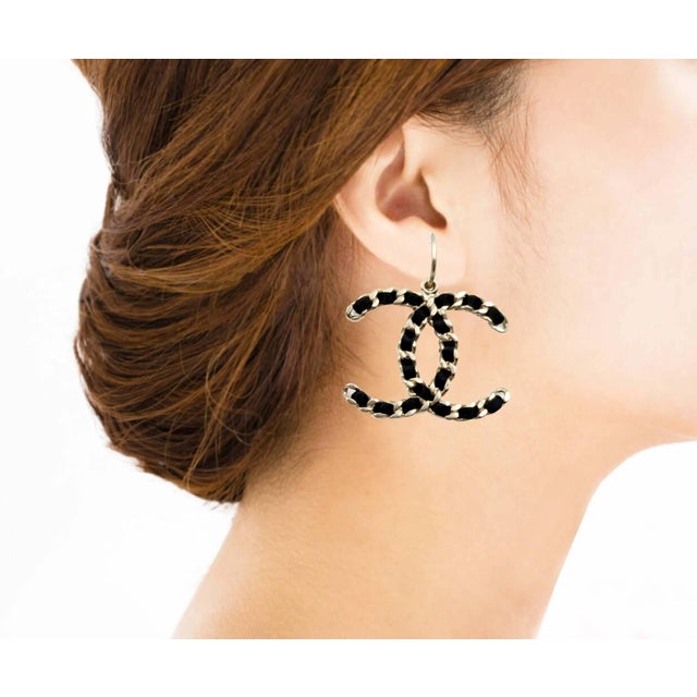 Chanel Gold CC Chain Black Ribbon XL Hoop Earrings *Marked 13 *Made in Italy *Comes with the original box -It is...