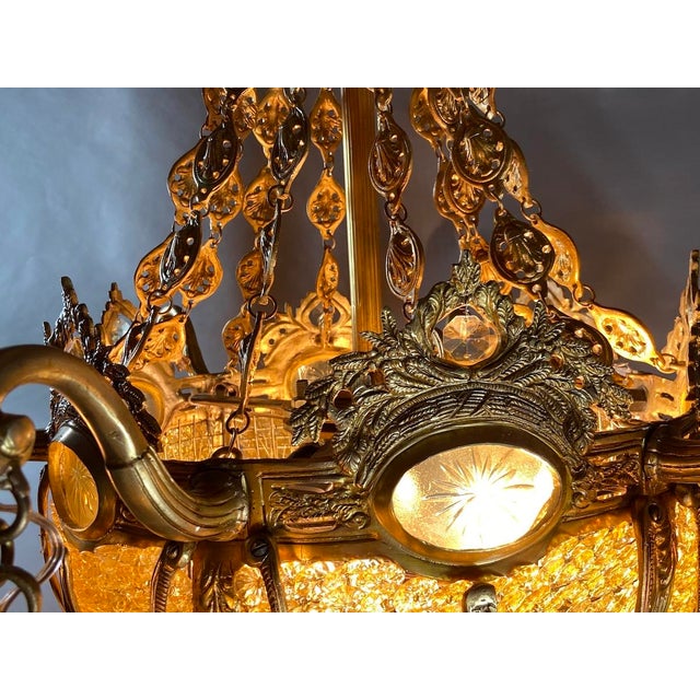 1970 French Louis XVI Bronze Gold Crystal Chandelier For Sale - Image 10 of 18