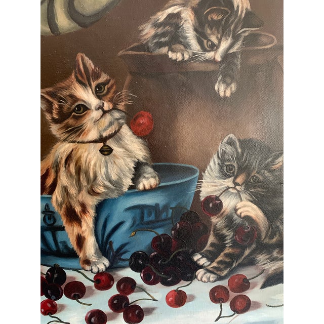 L. Chaffee Original Victorian Era Antique Oil Painting Three Adorable Kittens Cats Playing Dated 1905 For Sale - Image 10 of 12