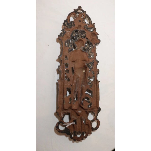 Antique Ornate Figural Heavy Cast Iron Relief Man Smoking Pipe Wall Plaque Art For Sale - Image 9 of 12