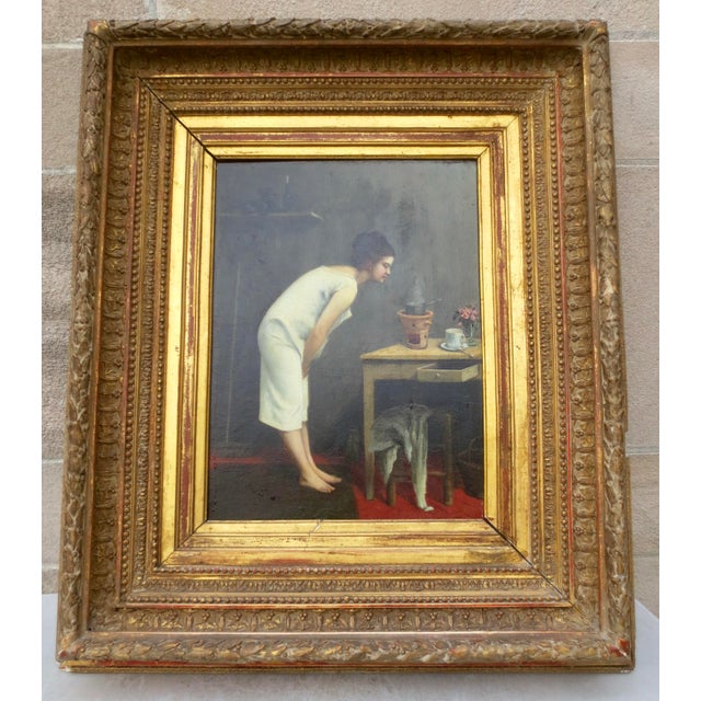 Paul Désiré Trouillebert (1829 in Paris, France - 28 June 1900 in Paris, France) The scene of a young maiden/servent girl...