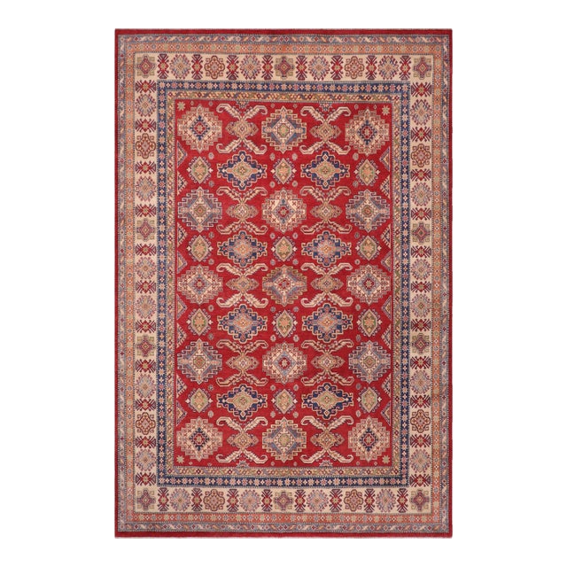 Southwestern Kazak Red/Beige Wool Rug - 9'0''x11'6'' For Sale