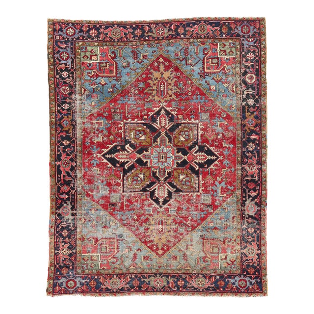 Antique Persian Heriz Rug - 08'07 X 11'00 For Sale
