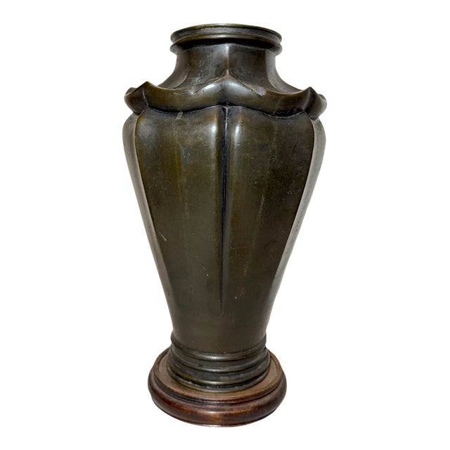 Antique 19th Century Thick Japanese Asian Stylized Lotus Bronze Vase Statue For Sale