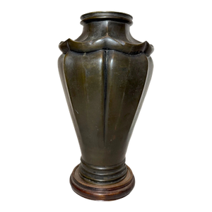 Antique 19th Century Thick Japanese Asian Stylized Lotus Bronze Vase Statue