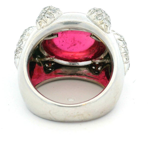 1970s Italian 18k White Gold Rubellite and Diamond Sculptural Statement Ring, Size 7 For Sale - Image 10 of 11