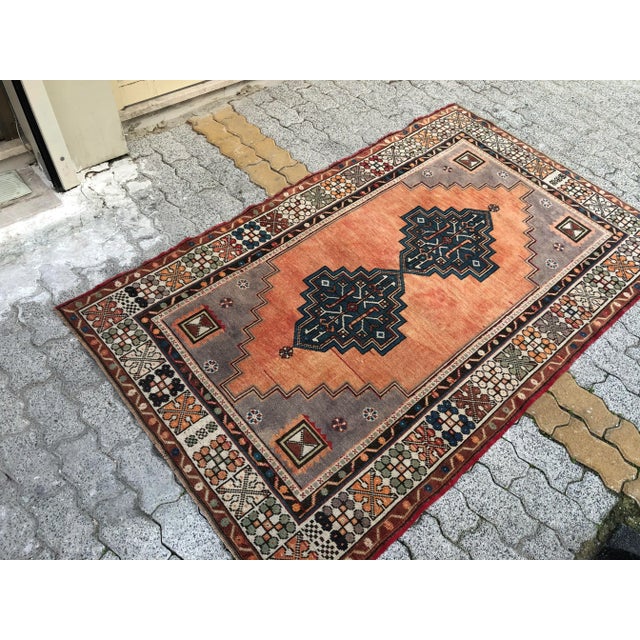 1960s Geometric Wool Turkish Oushak Rug For Sale - Image 6 of 11