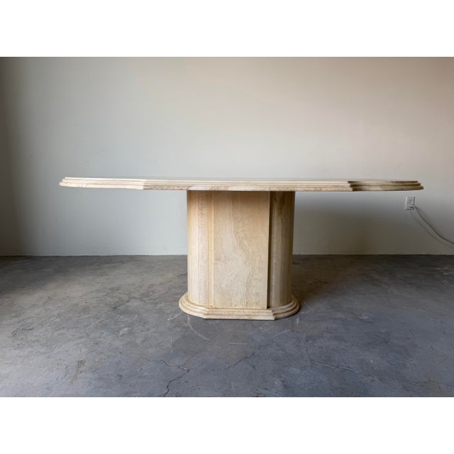 Mid-Century Modern 1970’s Vintage Italian Postmodern Travertine Oval Dining Table With Sculptural Pedestal Base For Sale - Image 3 of 12