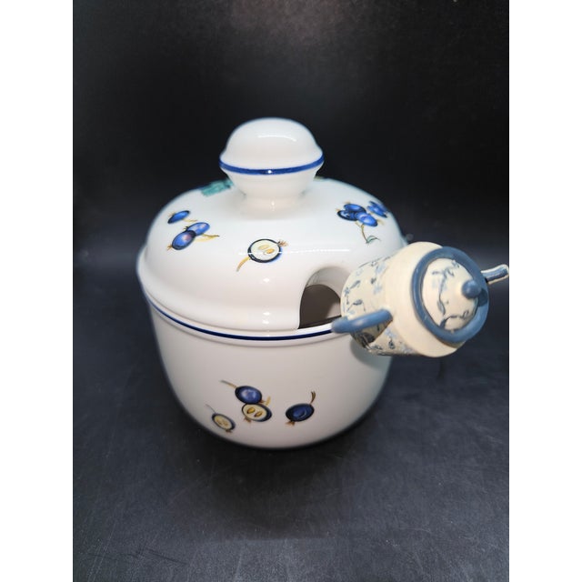 Vintage Villeroy & Boch Malaga Porcelain Jam or Honey Pot with Teapot Serving Spoon