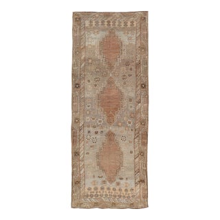 Antique Turkish Kars Oushak Gallery Rug With Geometric Medallion Design For Sale