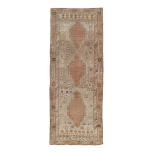 Antique Turkish Kars Oushak Gallery Rug With Geometric Medallion Design