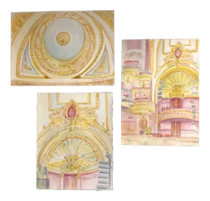 Gallery Wall Collection-3 Vintage Original Architectural Watercolor Paintings the Palace Theater Ny- Set of 3