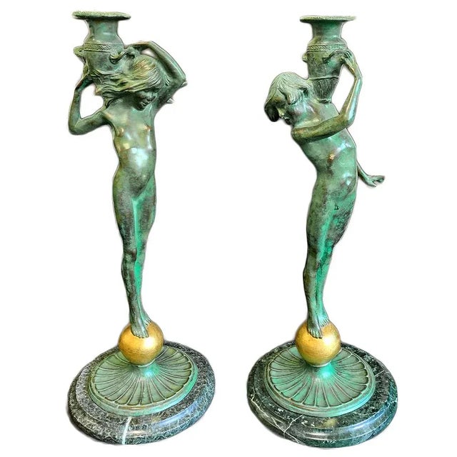 Sprites with Amphorae' by Edward McCartan (1879-1947 USA) Bronze Sculptures Circa 1920s - a Pair For Sale - Image 4 of 4