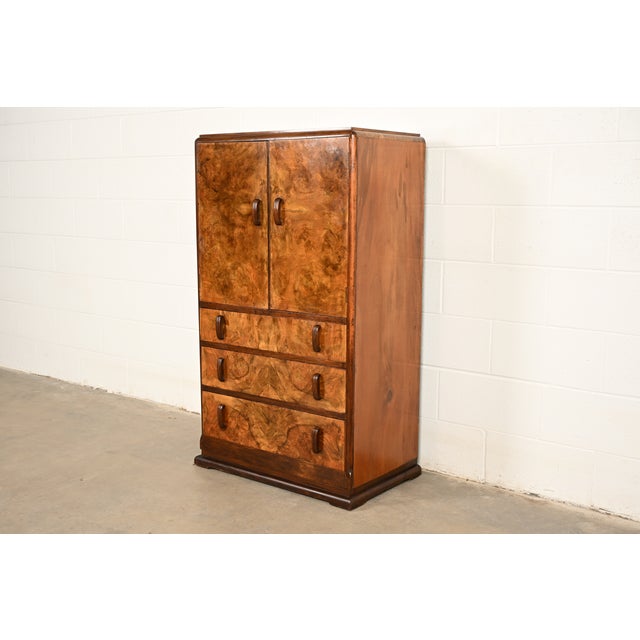 Art Deco Donald Deskey Style Art Deco Burl Wood Gentleman's Chest, Circa 1930s For Sale - Image 3 of 16