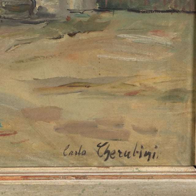 Carlo Cherubini, Landscape with Villa Entrance and Caravan, Oil Painting on Canvas, Framed For Sale - Image 6 of 9