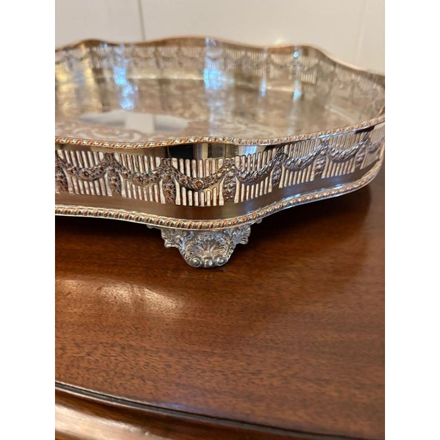 Antique Edwardian Sheffield Plated Engraved Tea Tray, 1910 For Sale - Image 4 of 9