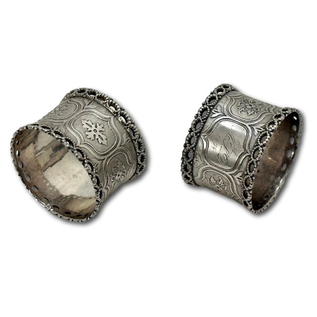 Outstanding Original Match Pair of Antique Hand Made American Coin Silver Napkin Rings - Circa 1860s For Sale - Image 9 of 12