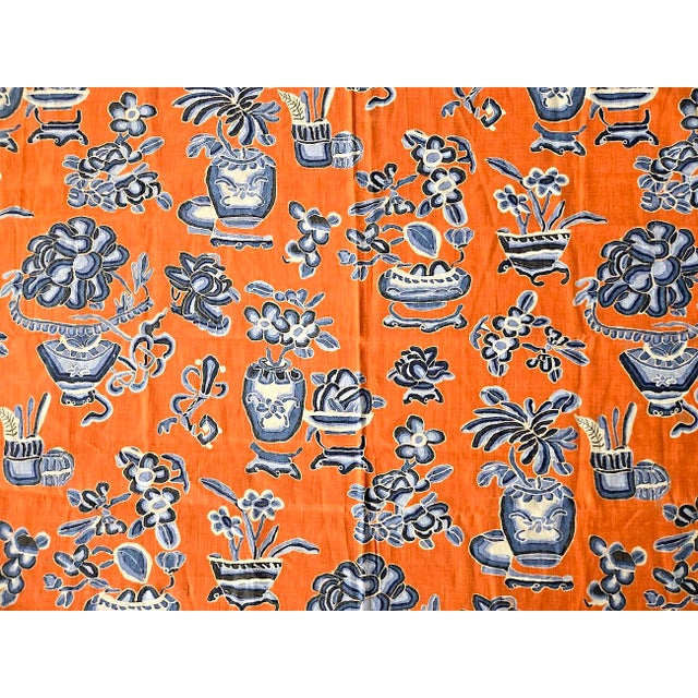 Chinoiserie Jim Thompson Linen Fabric Kalong Vases in Persimon, 1 Meter For Sale - Image 3 of 16