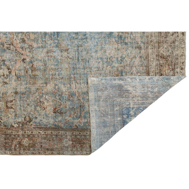 Persian Allover Designed Handmade Mahal Wool Rug in Muted Blue From the 1900s For Sale - Image 3 of 12
