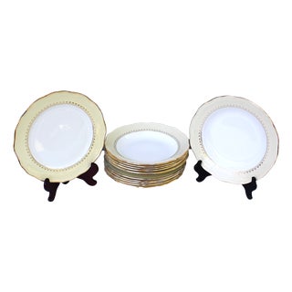 French Porcelain Gold Detailing Lamandinoise Dinner Service, 1970s, Set of 12 For Sale