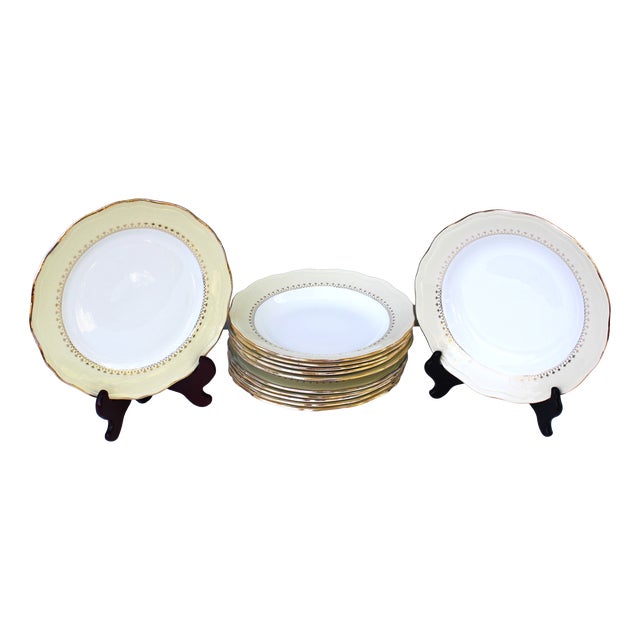 French Porcelain Gold Detailing Lamandinoise Dinner Service, 1970s, Set of 12 For Sale