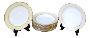 French Porcelain Gold Detailing Lamandinoise Dinner Service, 1970s, Set of 12