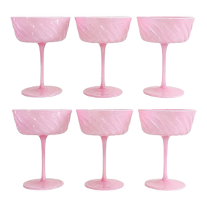 Cotton Candy Pink Ripple Optic Swirl Coupe Champagne Coctail Glasses (Set of 6)